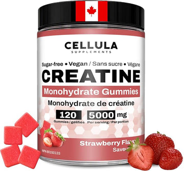 Creatine Gummies for Men & Women - 5000 mg Creatine per Serving - 120 Sugar-Free Gummies - Strawberry Flavour - Proudly Canadian