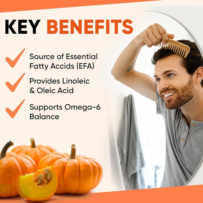 CELLULA Pumpkin Seed Oil 3000 mg for Hair - 180 Vegan Softgels - Cold Pressed with Saw Palmetto - Essential Fatty Acids - Gluten Free - Non-GMO - Proudly Canadian